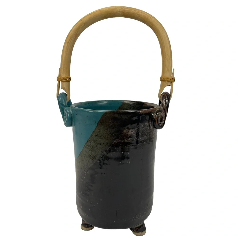 Pottery Vase with Bamboo Handle